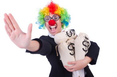 İşadamı palyaço beyazda izole edilmiş.