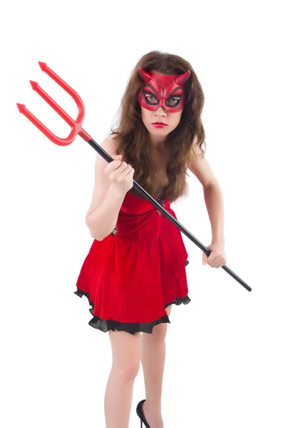 Женщина как красный дьявол в концепции Хэллоуина — стоковое фото