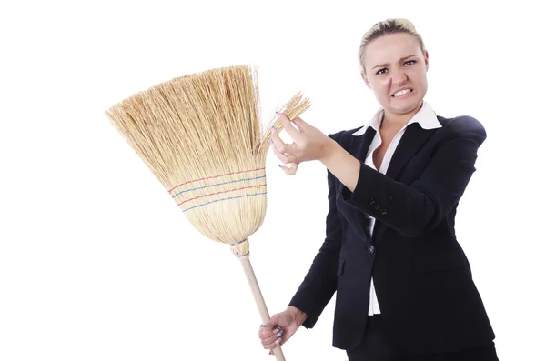 Businesswoman with brush isolated on white — Stock Photo, Image