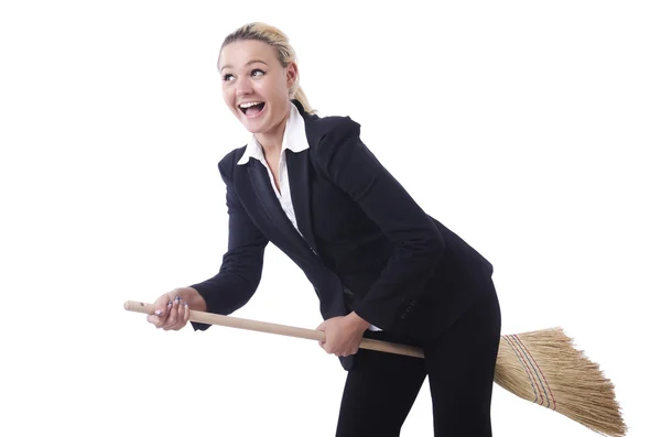 Mujer de negocios con cepillo aislado en blanco —  Fotos de Stock