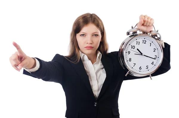 Businesswoman with clock isolated on white — Stock Photo, Image