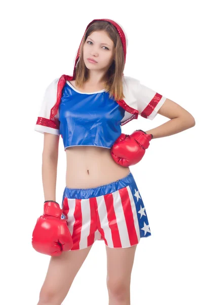 Amerikan sembollü kadın boksör. — Stok fotoğraf