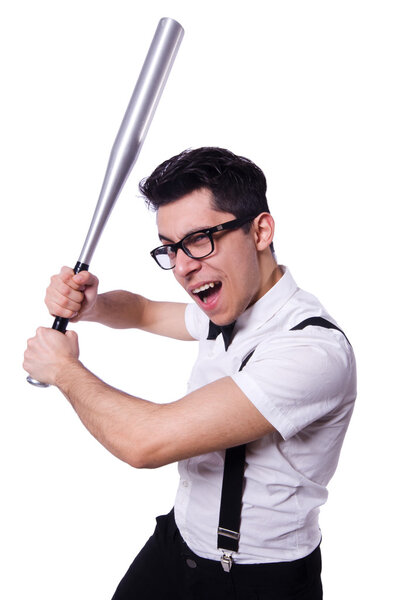 Funny man with baseball bat