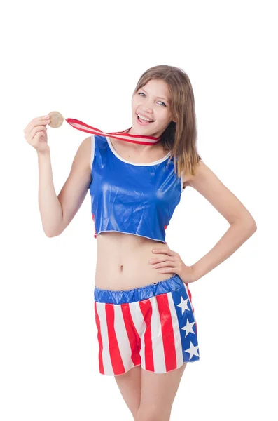 Woman boxer in uniform with US symbols — Stock Photo, Image