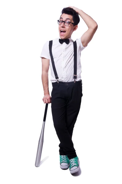 Funny man with baseball bat — Stock Photo, Image