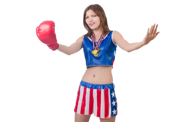 アメリカのシンボルと一致する女性ボクサー — ストック写真