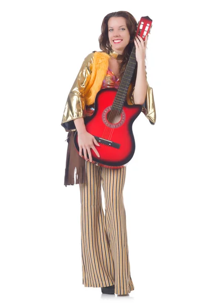 Woman with guitar in mexican clothing — Stock Photo, Image