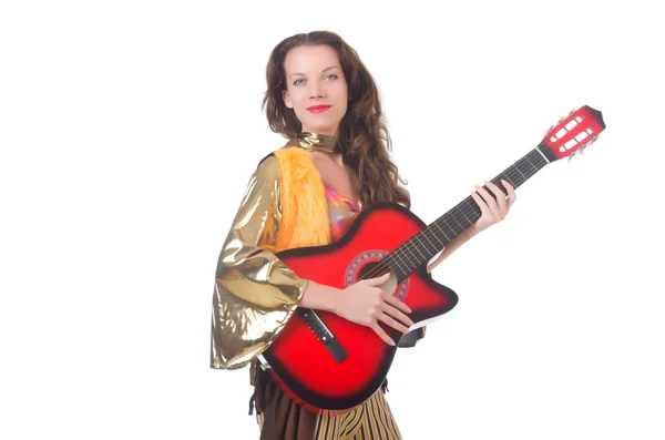 Woman with guitar in mexican clothing — Stock Photo, Image