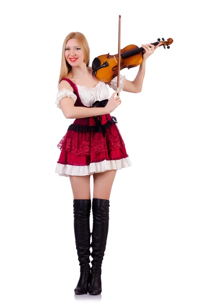 Menina tocando violino no branco — Fotografia de Stock