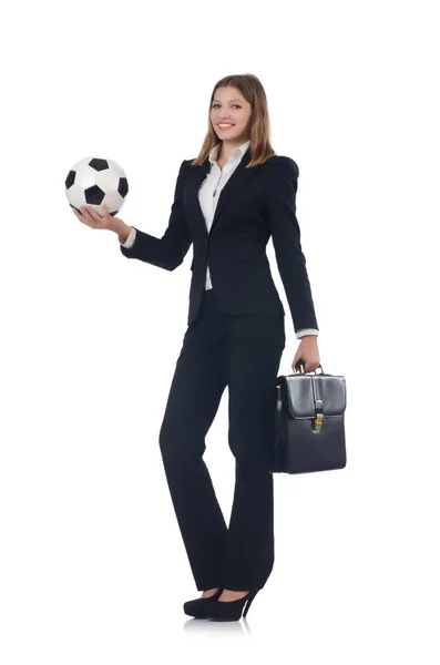 Businesswoman with ball on white — Stock Photo, Image