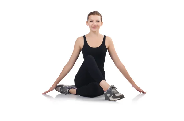 Young woman doing exercises on white — Stock Photo, Image