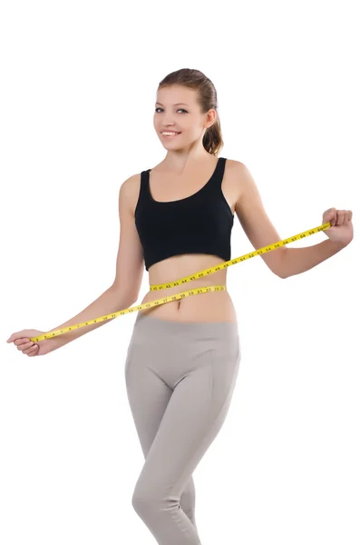 Young girl with centimeter in dieting concept — Stock Photo, Image