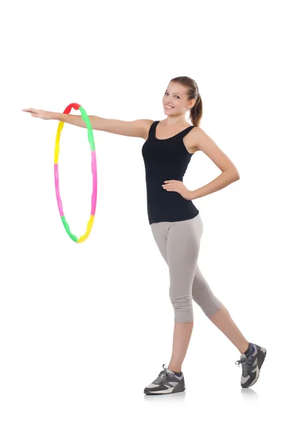 Mulher fazendo exercícios com hula hoop — Fotografia de Stock