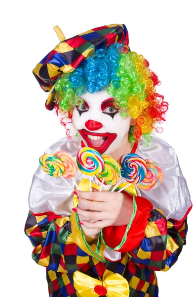 Clown med klubbor isolerade på vitt — Stockfoto