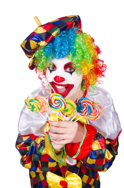 Clown met lolly 's geïsoleerd op wit — Stockfoto