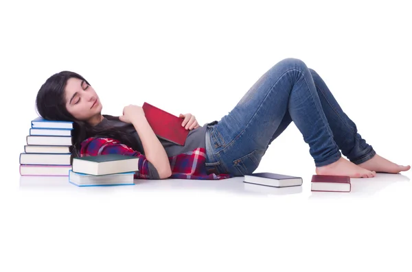 Estudiante con libros aislados en blanco —  Fotos de Stock