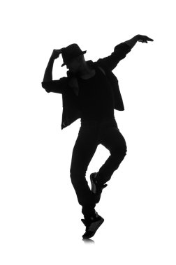 erkek dansçı üzerinde beyaz izole silüeti