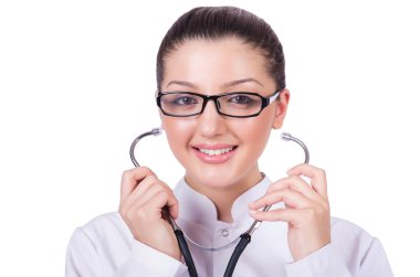 Kadın doktor beyazla izole edilmiş.