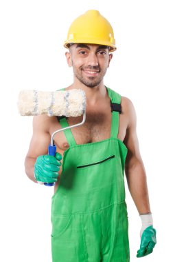 Beyaz yeşil tulumu ressam
