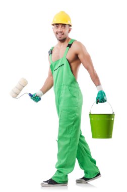 Beyaz yeşil tulumu ressam