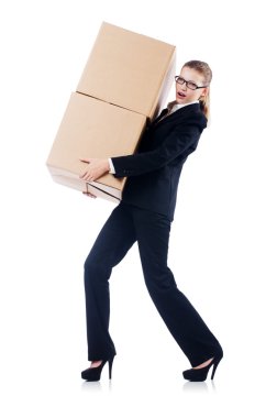 Kutuları beyaza izole edilmiş iş kadını