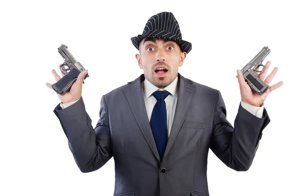 Gangster with guns isolated on white — Stock Photo, Image