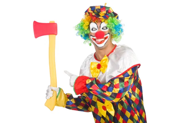 Clown mit Axt isoliert auf Weiß — Stockfoto