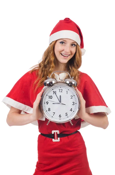 Nieve chica con reloj en blanco — Foto de Stock