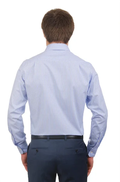 白に隔離されたシャツを持つ男性モデル — ストック写真
