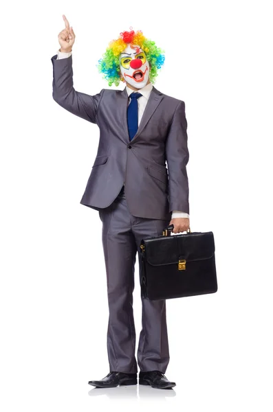 Клоун-бизнесмен, изолированный на белом — стоковое фото