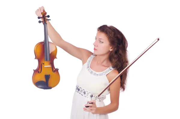 Jeune fille avec violon sur blanc — Photo