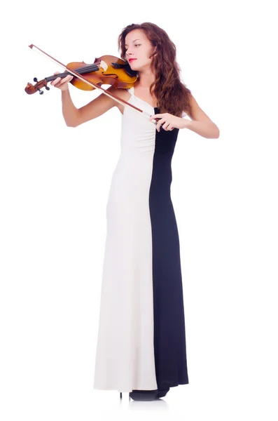 Chica joven con violín en blanco — Foto de Stock