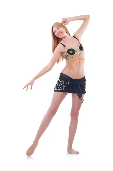 Chica bailando danza del vientre en blanco —  Fotos de Stock