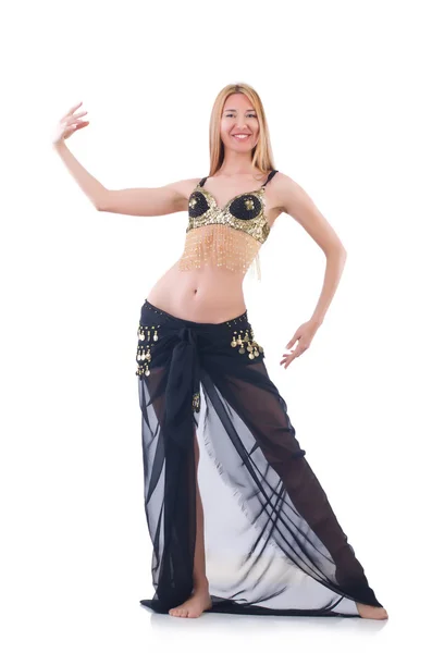 Girl dancing belly dance on white — Stock Photo, Image