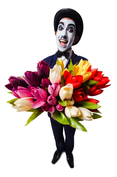 Man with flowers isolated on the white — Stock Photo, Image