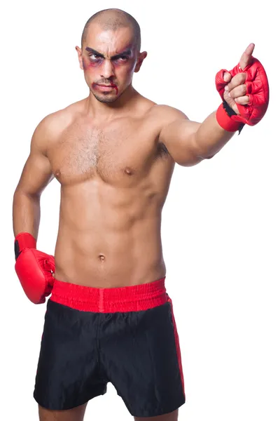 Csúnyán megvert bokszoló elszigetelt fehér — Stock Fotó
