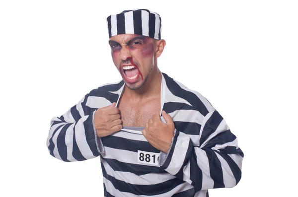 Prisoner with bad bruises on white — Stock Photo, Image