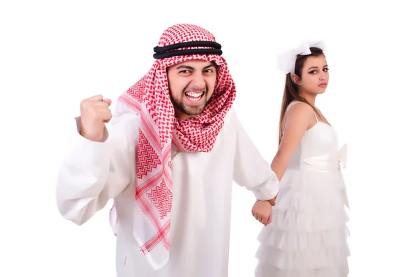 Arabo uomo con sua moglie su bianco — Foto Stock