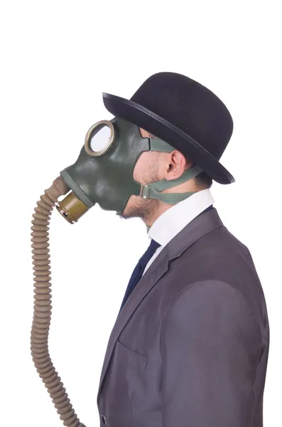 Affärsman bära gasmask isolerad på vit — Stockfoto