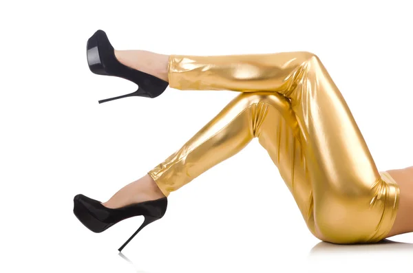 Pernas de mulher com meias de ouro — Fotografia de Stock
