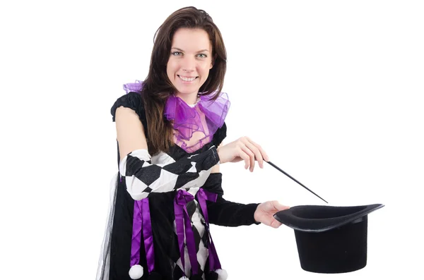 Woman magician isolated on the white — Stock Photo, Image