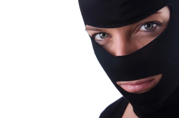 Young female burglar isolated on white — Stock Photo, Image