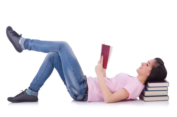 Estudante com livros isolados sobre branco — Fotografia de Stock