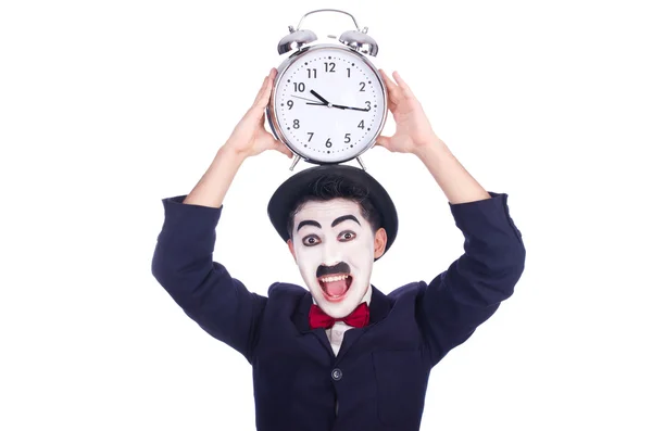 Funny man with clock on white — Stock Photo, Image