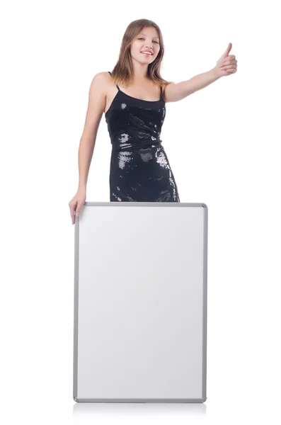 Young woman with blank poster — Stock Photo, Image