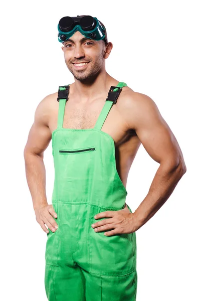 Homem de macacão verde com óculos — Fotografia de Stock