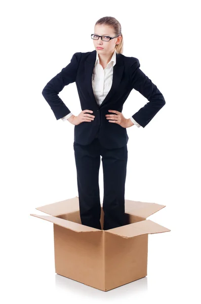 Woman in thinking out of box concept — Stock Photo, Image