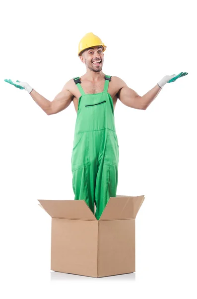 Uomo in tuta con scatole — Foto Stock