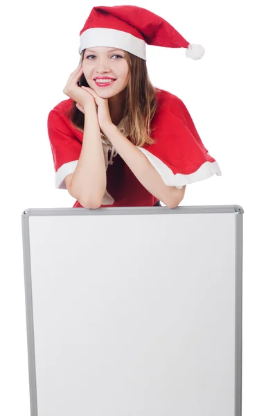 Jovem mulher no vermelho santa traje — Fotografia de Stock