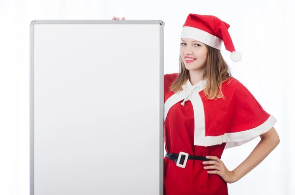 Jovem mulher no vermelho santa traje — Fotografia de Stock